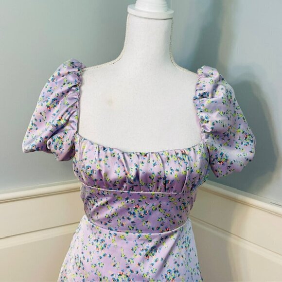 Zara Corset Back Puff Sleeve Satin Mini Dress Medium - Picture 4 of 8